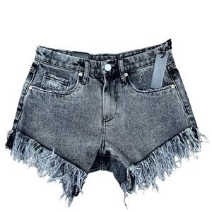 New BLANK NYC High Waist Frayed Cut Off Shorts black Denim